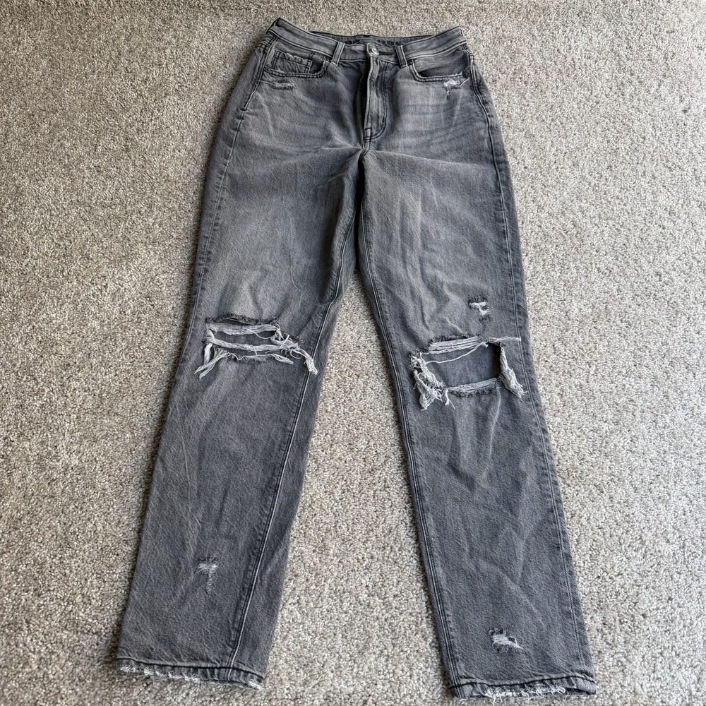 American Eagle Outfitters Straight Jeans Womens 4 Long Charcoal Distressed Denim